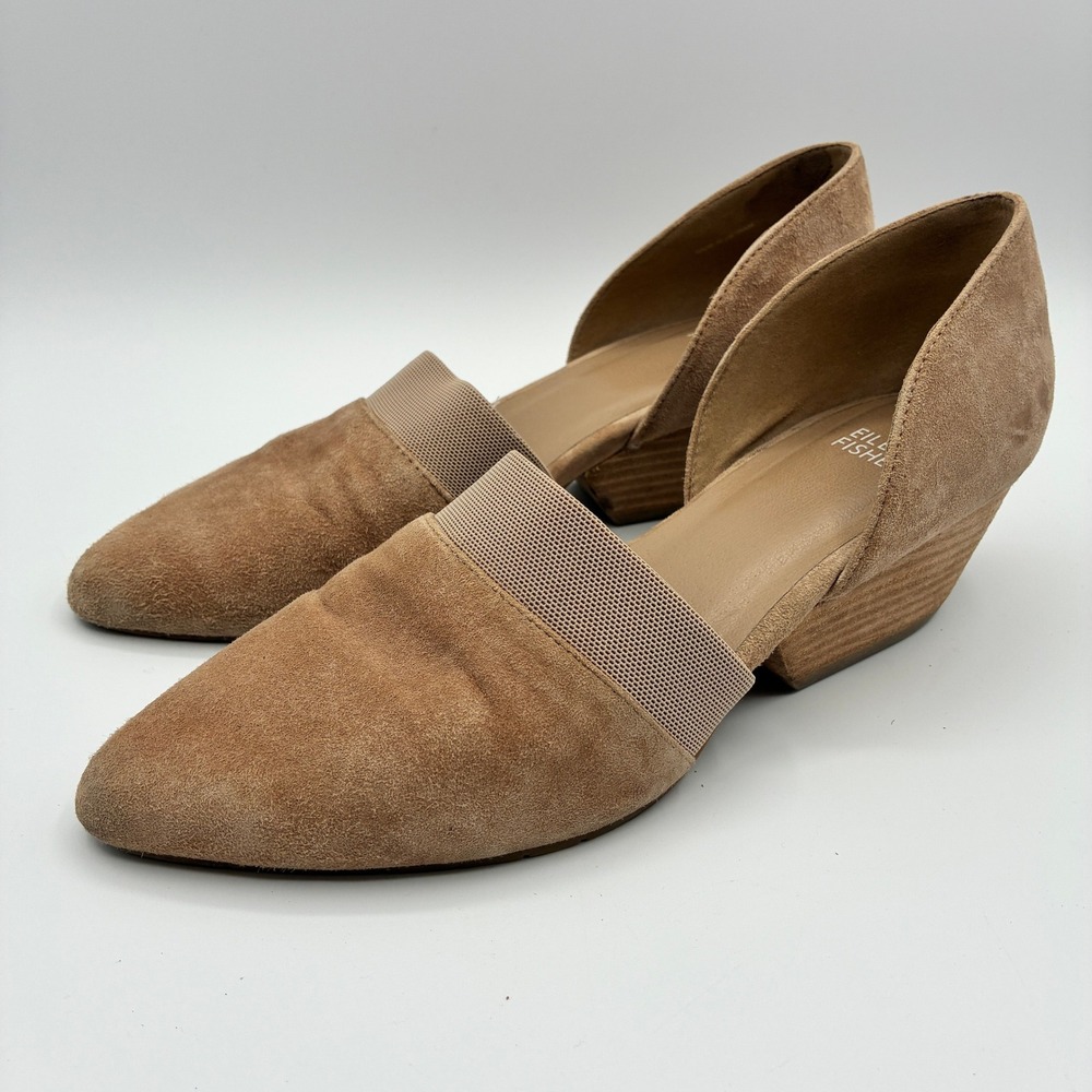 Eileen Fisher Hilly D'Orsay Wedge Pumps Women 9 Tan Suede Pointed Toe Comfort